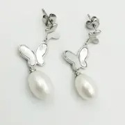 گوشواره نقره 925 مدل پروانه و مروارید B