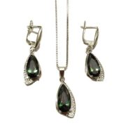 ست نقره 925 مدل قطره نگین دار هفت رنگ H