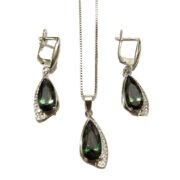 ست نقره 925 مدل قطره نگین دار هفت رنگ H - Image 2