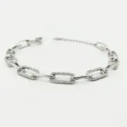 دستبند نقره 925 عیار مدل زنجیره دی جی نگین دار Y - Image 3