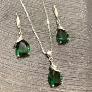 ست نقره 925 مدل قطره سبز H