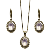 ست نقره 925 مدل کهربا صورتی نگین دار H