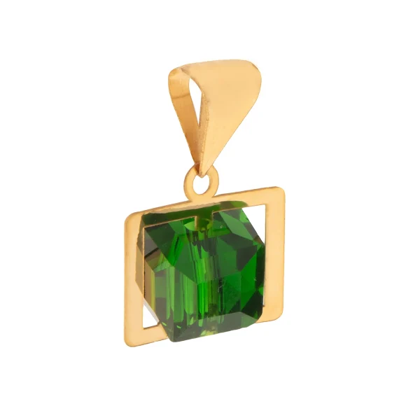 آویز گردنبند طلا 18 عیار سوزیانا مدل مکعب سبز کد 006 - Image 2