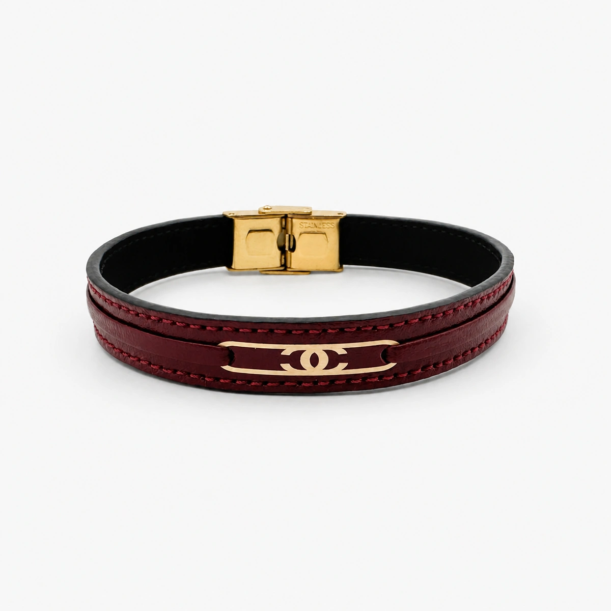 charm-red-4-1 دستبند طلا 18 عیار سوزیانا مدل چرم - زرشکی کد 4 - Image 1
